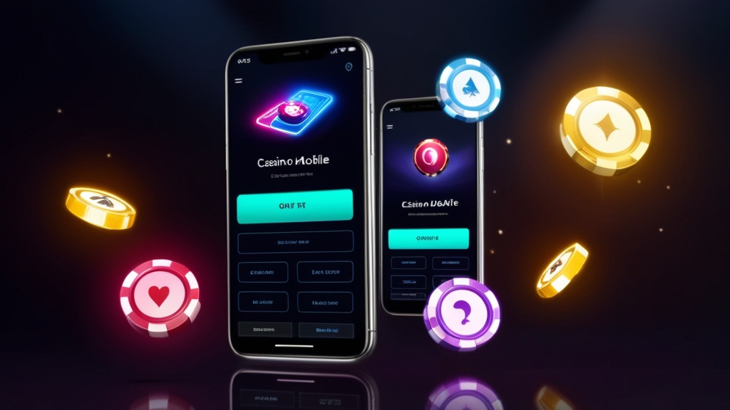 Smartphone met mobiele casinohomepage in een donkere neonstijl